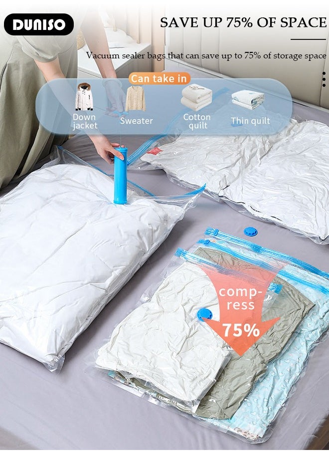 DUNISO 5 PCS Vacuum Storage Bag with Handle Pump, Reusable Travel Vacuum Sealer Bags, Compression Airtight Sealer Bags with Seal Special-Grip Clip, Space Saver Compression Bags for Clothes, Mattress, Blanket, Duvets, Pillows, Comforters, Quilt  - Image 5