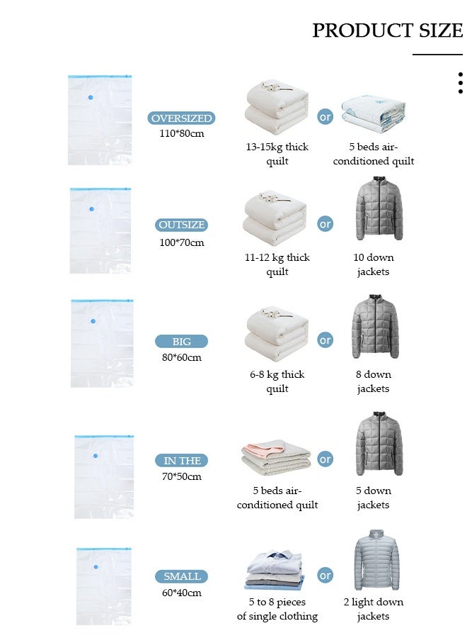 DUNISO 5 PCS Vacuum Storage Bag with Handle Pump, Reusable Travel Vacuum Sealer Bags, Compression Airtight Sealer Bags with Seal Special-Grip Clip, Space Saver Compression Bags for Clothes, Mattress, Blanket, Duvets, Pillows, Comforters, Quilt - Image 2