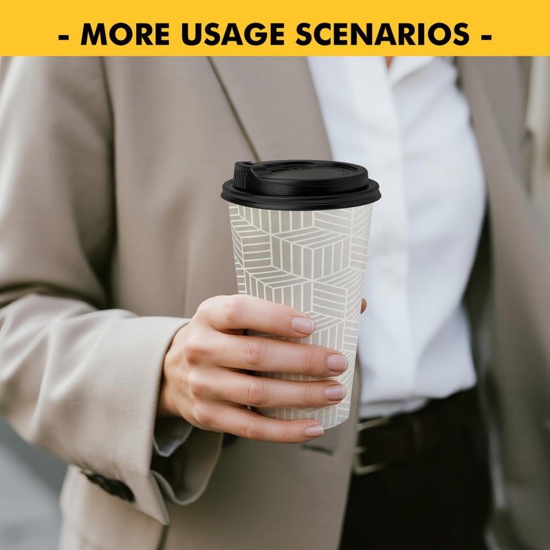 RACETOP 16 oz Disposable Coffee Cups with Lids 100 Pack, Grey Paper Coffee Cups with Lids, To Go Cup with Lid - Image 5
