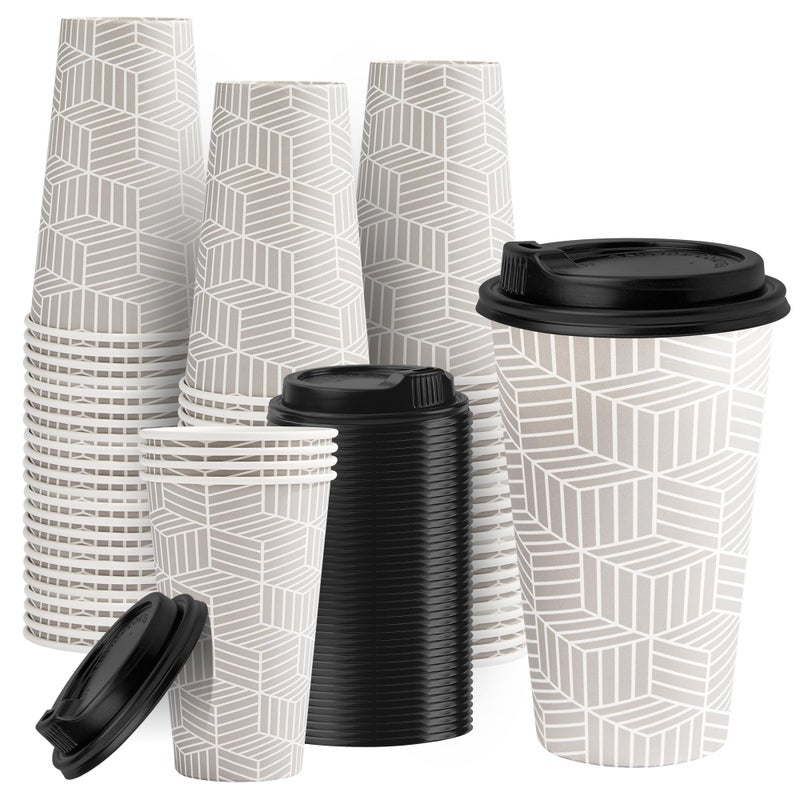 RACETOP 16 oz Disposable Coffee Cups with Lids 100 Pack, Grey Paper Coffee Cups with Lids, To Go Cup with Lid - Image 1