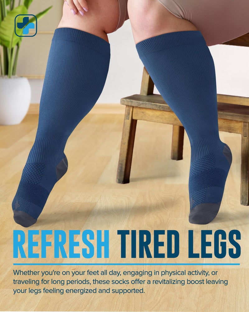 Doctor's Select 3 Pairs Plus Size Compression Socks Wide Calf - Up to 6XL | 20-30 mmHg Compression Socks for Women Wide Calf | Gray, Light Blue, Rose - Image 5