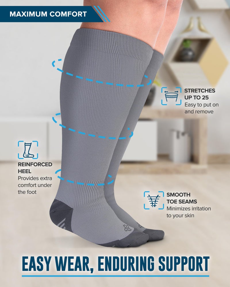 Doctor's Select 3 Pairs Plus Size Compression Socks Wide Calf - Up to 6XL | 20-30 mmHg Compression Socks for Women Wide Calf | Gray, Light Blue, Rose - Image 4