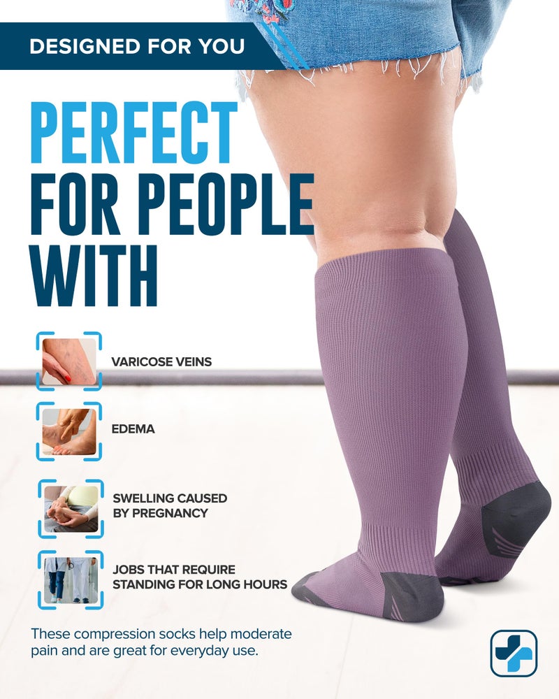 Doctor's Select 3 Pairs Plus Size Compression Socks Wide Calf - Up to 6XL | 20-30 mmHg Compression Socks for Women Wide Calf | Gray, Light Blue, Rose - Image 3