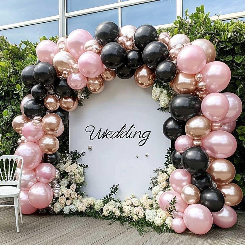 feilebalon Pink Black Balloon Arch Kit Double Stuffed Pastel Pearl Baby Pink Balloon Garland with Champagne Rose Gold Balloons for Birthday Bridal Baby Shower Wedding Graduation Party Decoration - Image 3