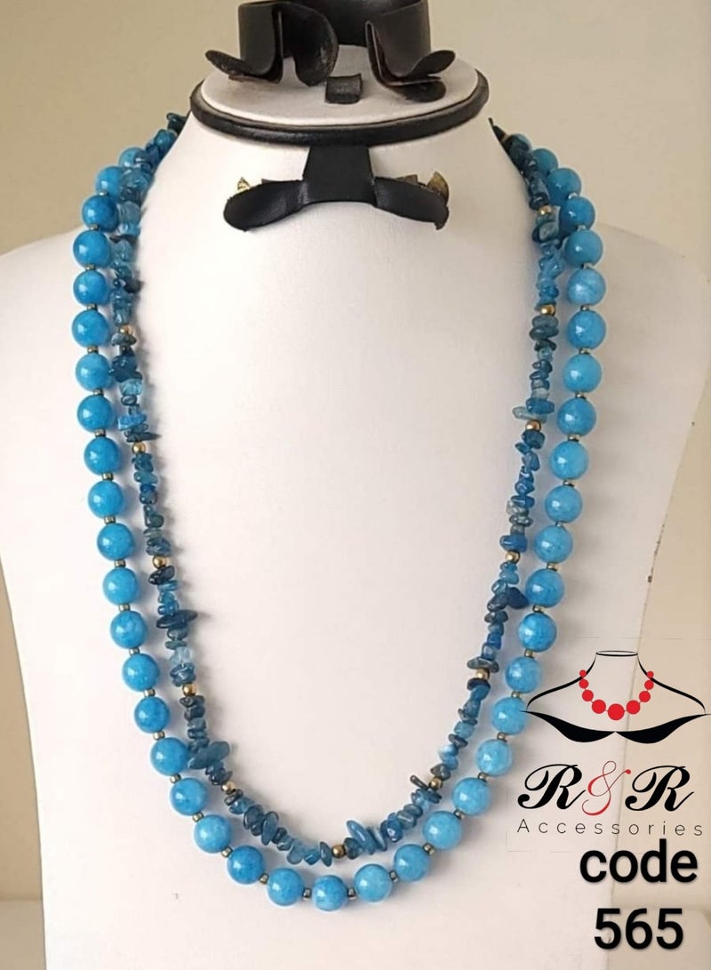 R&R Women's Necklace Made Of Natural Al-Akwaa Mary Agate