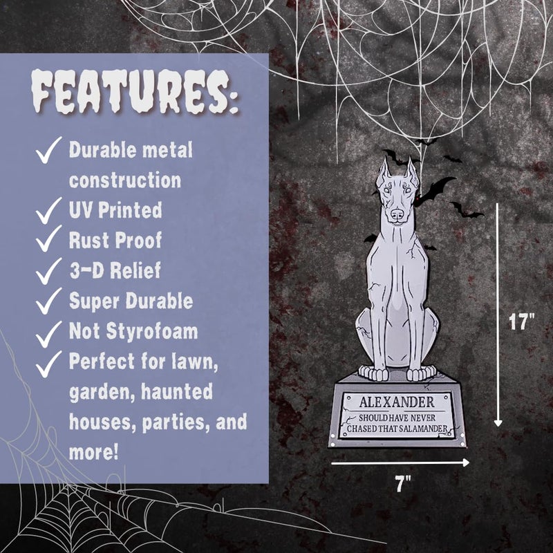 SCS Direct 3-D Metal Halloween Pet Cemetery 17" Tombstones - Full Set of 6 w Stakes -Durable, Rustproof, UV Raised Printing- Upgrade Your Haunted House Mansion Cemetary Lawn Decor- No More Flimsy Foam Graveyards - Image 3