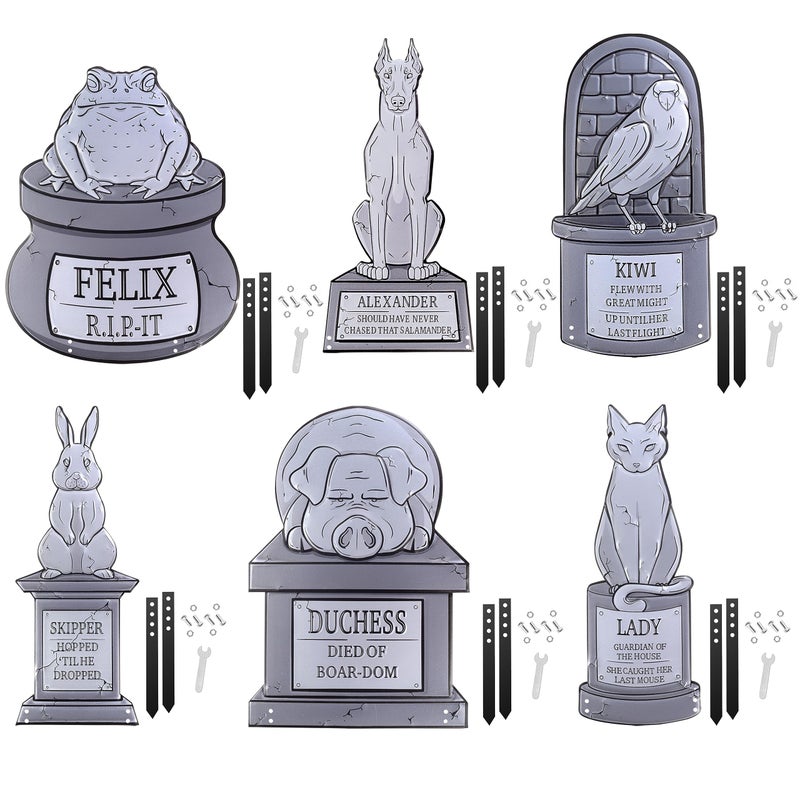 SCS Direct 3-D Metal Halloween Pet Cemetery 17" Tombstones - Full Set of 6 w Stakes -Durable, Rustproof, UV Raised Printing- Upgrade Your Haunted House Mansion Cemetary Lawn Decor- No More Flimsy Foam Graveyards - Image 1