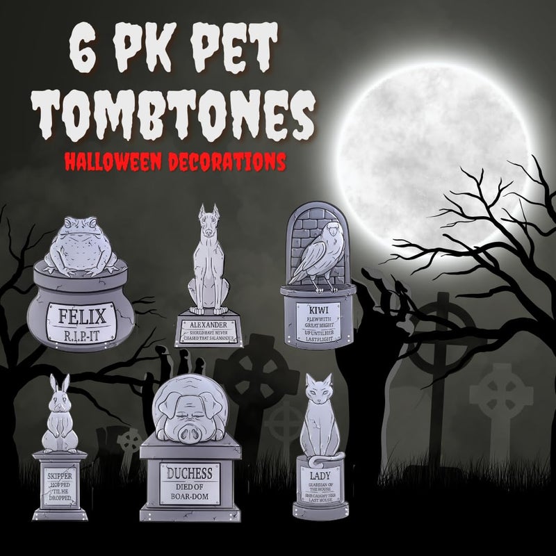 SCS Direct 3-D Metal Halloween Pet Cemetery 17" Tombstones - Full Set of 6 w Stakes -Durable, Rustproof, UV Raised Printing- Upgrade Your Haunted House Mansion Cemetary Lawn Decor- No More Flimsy Foam Graveyards - Image 2