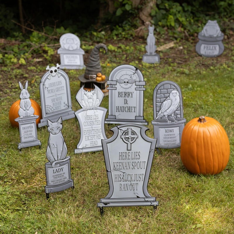 SCS Direct 3-D Metal Halloween Pet Cemetery 17" Tombstones - Full Set of 6 w Stakes -Durable, Rustproof, UV Raised Printing- Upgrade Your Haunted House Mansion Cemetary Lawn Decor- No More Flimsy Foam Graveyards - Image 5