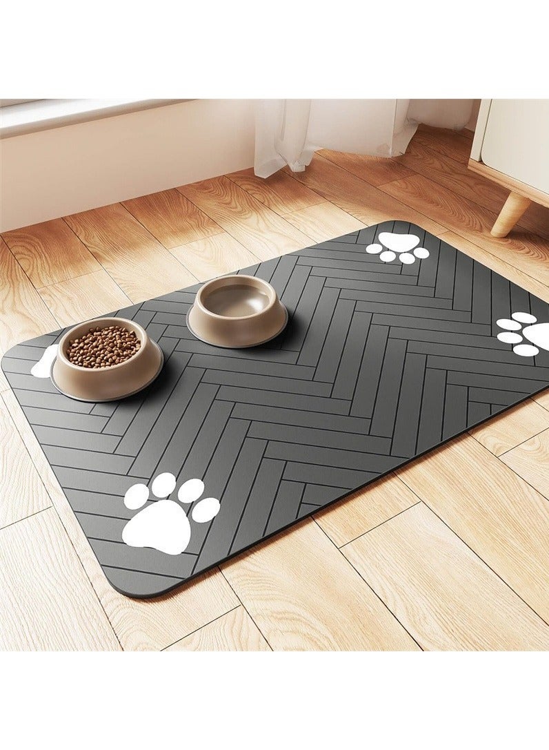 Pet Feeding Mats - Absorbent Pet Placemats for Food and Water Bowls with Waterproof Rubber Backing, Quick Dry Drinker Mats for Dogs and Cats (12" x 20", Striped Dark Gray)