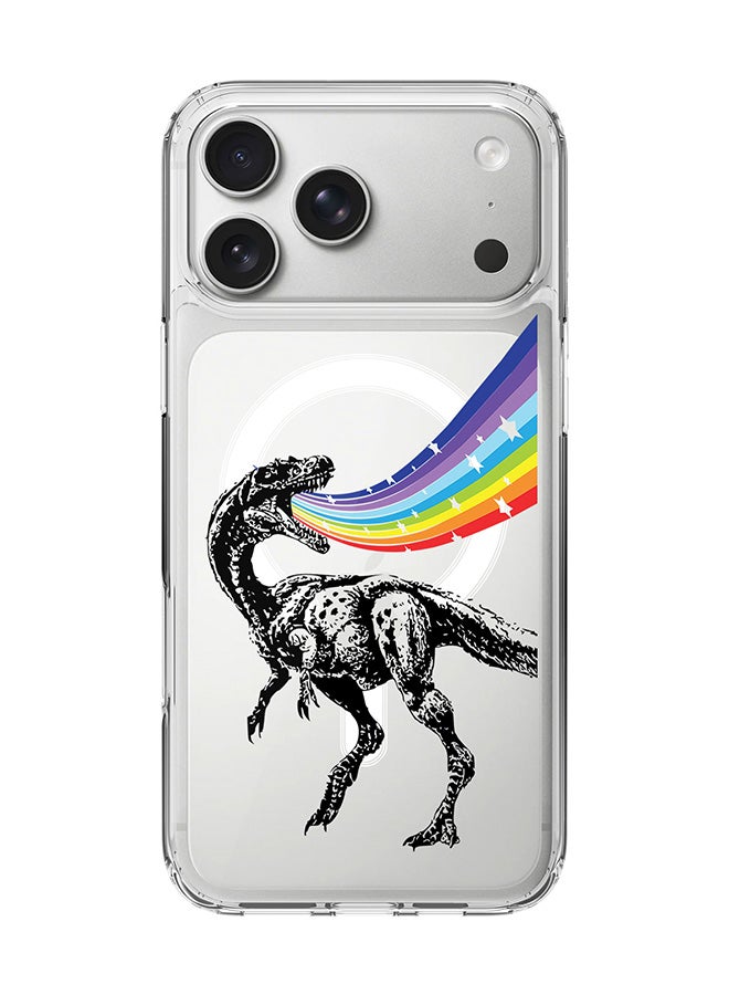 Stylizedd Classic Clear MagSafe Case for iPhone 17 Pro Max , Hybrid Soft Case Flexible Edges Anti Drop TPU PC Gel Thin Transparent Cover [ Designed for iPhone 17 Pro Max ] - Rainbow Dino