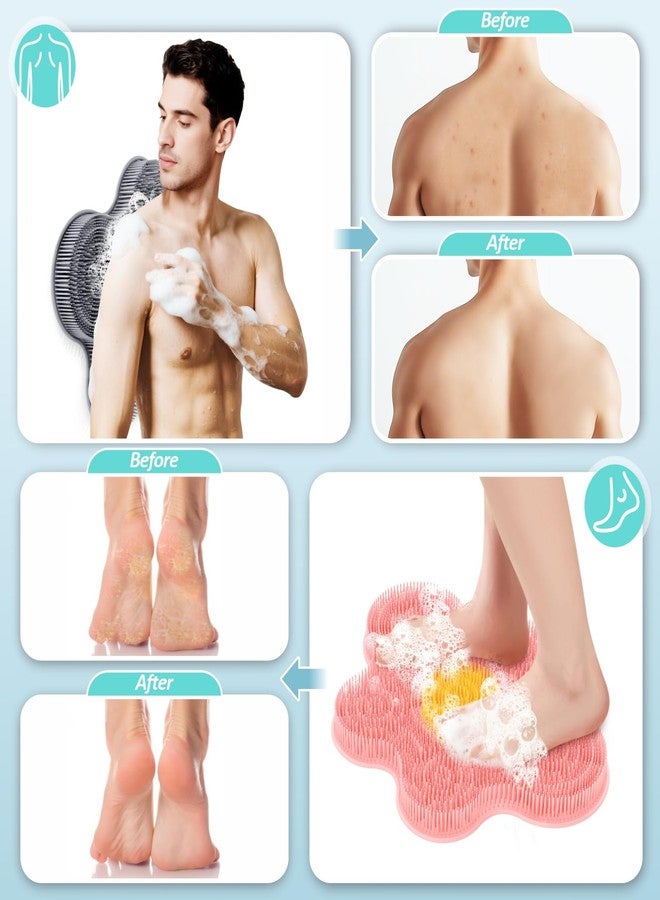 GEENOA New Silicone Shower Foot Scrubber Mat, Large Wall-Mounted Back Scrubber Back Washer with Long Bristles & Powerful Suction Cups, Easy to Clean Exfoliate and Massage Without Bending(Gray) - Image 5