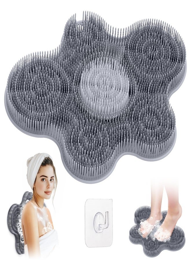 GEENOA New Silicone Shower Foot Scrubber Mat, Large Wall-Mounted Back Scrubber Back Washer with Long Bristles & Powerful Suction Cups, Easy to Clean Exfoliate and Massage Without Bending(Gray) - Image 1