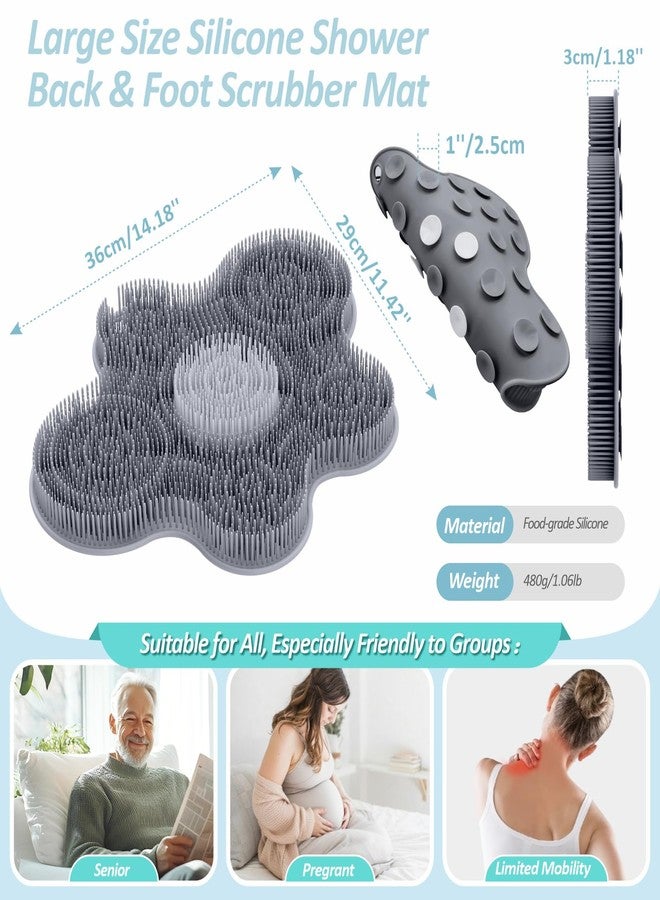 GEENOA New Silicone Shower Foot Scrubber Mat, Large Wall-Mounted Back Scrubber Back Washer with Long Bristles & Powerful Suction Cups, Easy to Clean Exfoliate and Massage Without Bending(Gray) - Image 2
