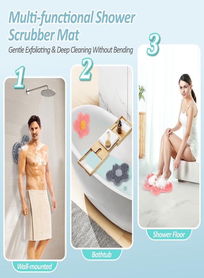GEENOA New Silicone Shower Foot Scrubber Mat, Large Wall-Mounted Back Scrubber Back Washer with Long Bristles & Powerful Suction Cups, Easy to Clean Exfoliate and Massage Without Bending(Gray) - Image 4
