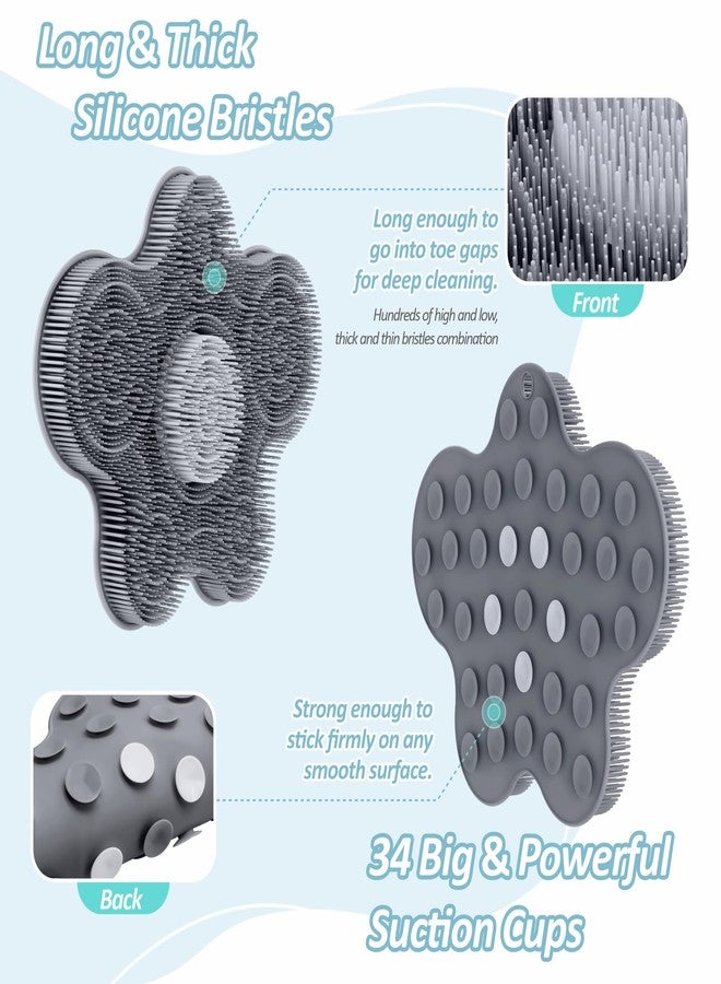 GEENOA New Silicone Shower Foot Scrubber Mat, Large Wall-Mounted Back Scrubber Back Washer with Long Bristles & Powerful Suction Cups, Easy to Clean Exfoliate and Massage Without Bending(Gray) - Image 3