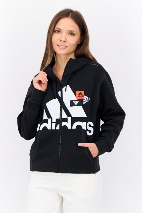 Women Sportswear Fit Long Sleeve Hooded Sweatshirt, Black