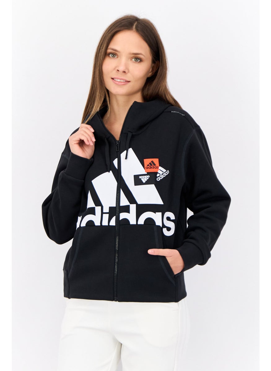 Adidas Women Sportswear Fit Long Sleeve Hooded Sweatshirt, Black  - Image 1