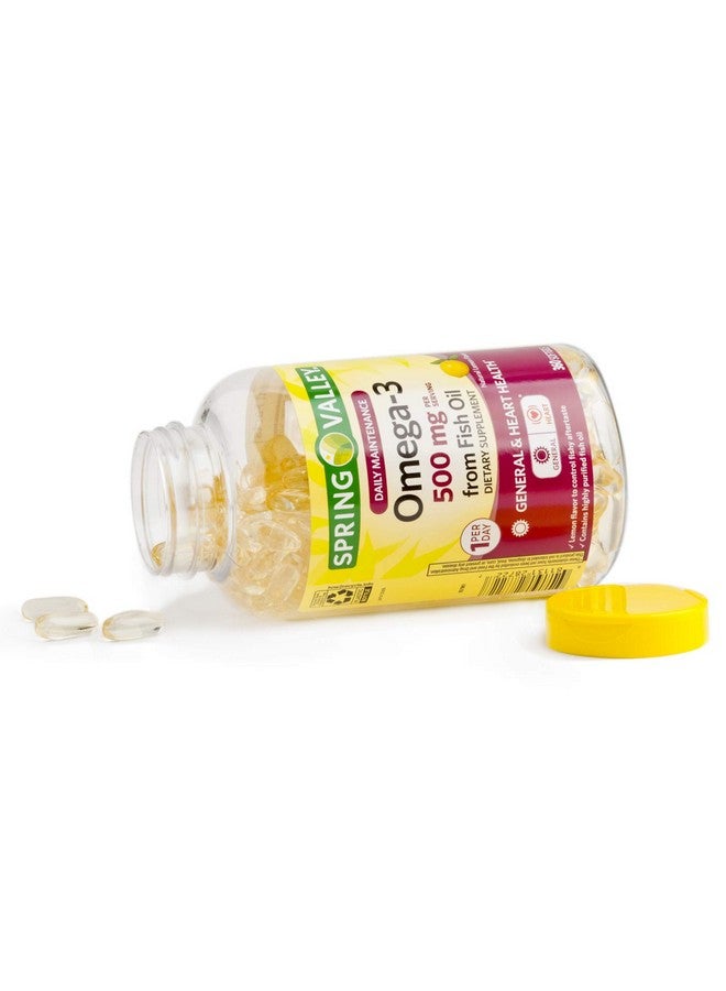 SPRING VALLEY سبرينغ فالي أوميغا-3 500 ملغ من زيت السمك لصحة القلب، ليمون، 360 كبسولة لينة - Image 2