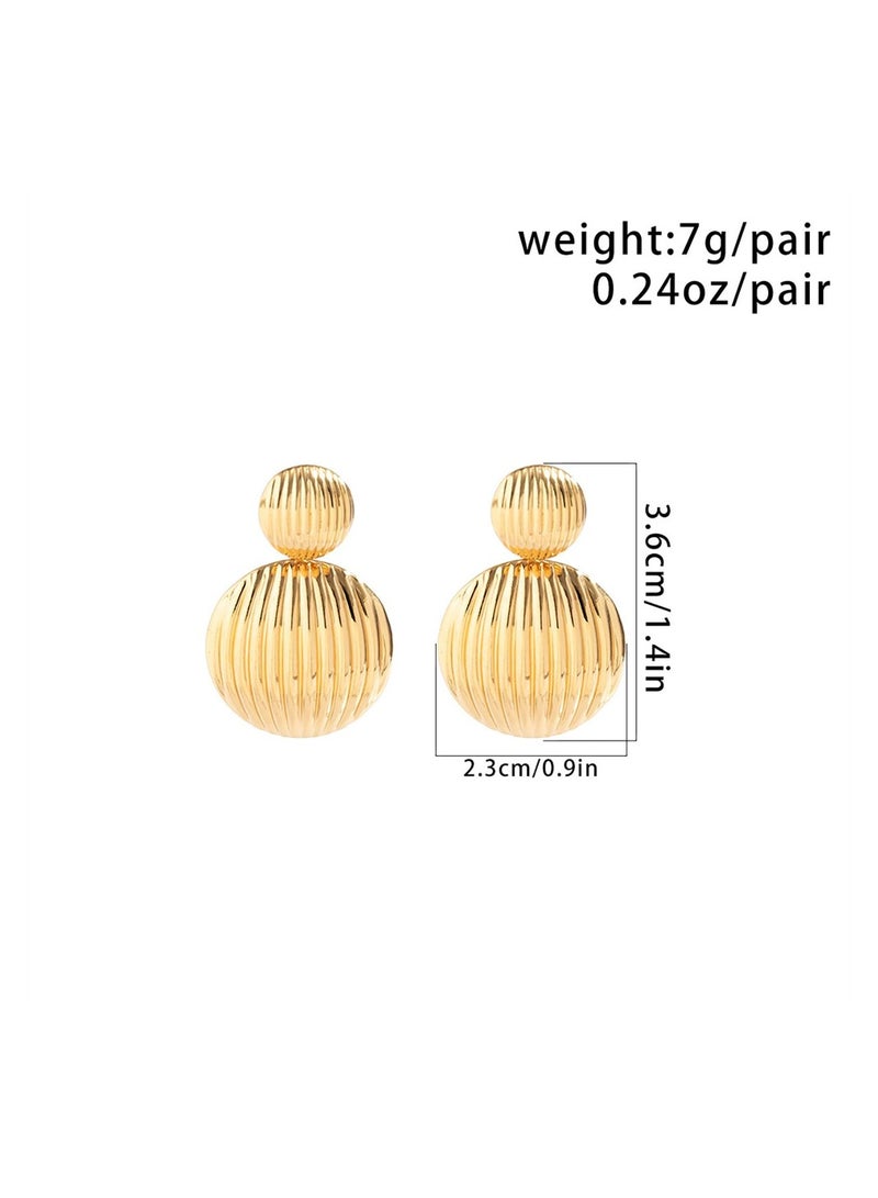 KASTWAVE Exquisite Hemisphere Drop Earrings, 2 Pairs Statement Retro Earrings Double Ball Drop Earrings, Gold Dangle Drop Earrings for Women Girls, Perfect for Graceful Style - Image 2