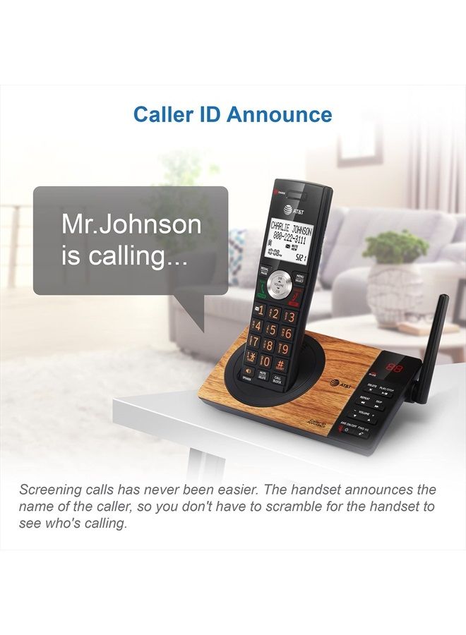 AT&T هاتف لاسلكي DECT 6.0 مع جهاز رد آلي و2 سماعة منزلية، حجب المكالمات، إعلان هوية المتصل، إنتركم ونطاق طويل، أسود وبتشطيب خشبي - Image 5