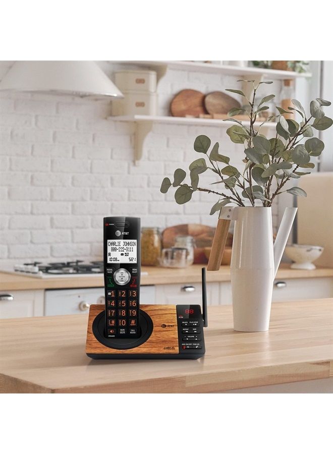 AT&T هاتف لاسلكي DECT 6.0 مع جهاز رد آلي و2 سماعة منزلية، حجب المكالمات، إعلان هوية المتصل، إنتركم ونطاق طويل، أسود وبتشطيب خشبي - Image 2