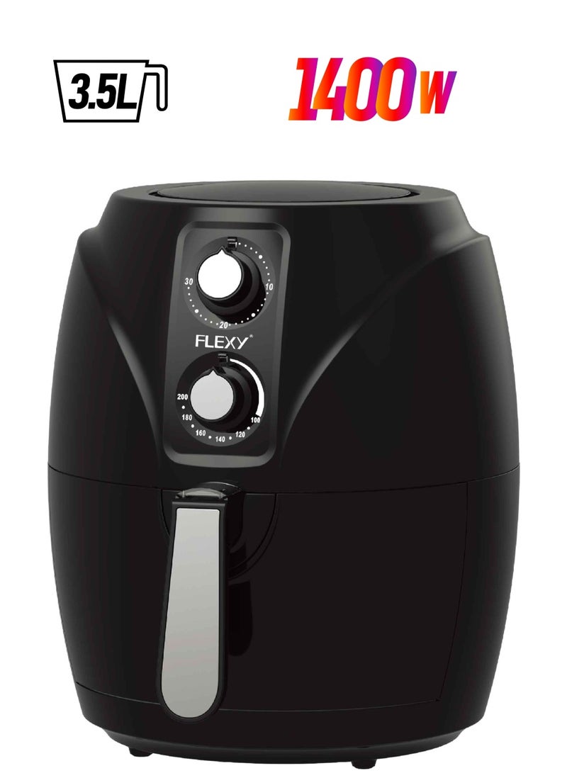Flexy 3.5L Air Fryer 1400W With Rapid Air Circulation Adjustable Timer Temperature Control Auto Shut Off And Detachable Basket 80% Low Fat Cooking