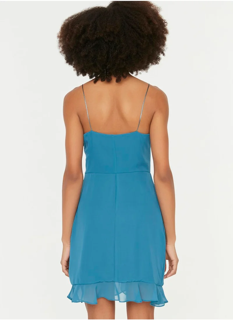 trendyol Ruffle Detail Strappy Square Neck Dress