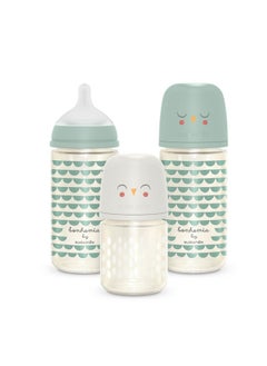 SUAVINEX Bonhomia Glass Baby Bottle With Sx Pro Silicone Nipple Anti Colic Baby Bottles Baby Bottles For Breastfed Babies 3 Pack Mint/Beige  - Image 1
