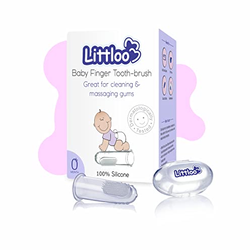 Littloo Baby Finger Toothbrush – 100% Silicone Infant Finger Brush for Cleaning & Massaging Gums – BPA Free – with Storage Case - Image 1