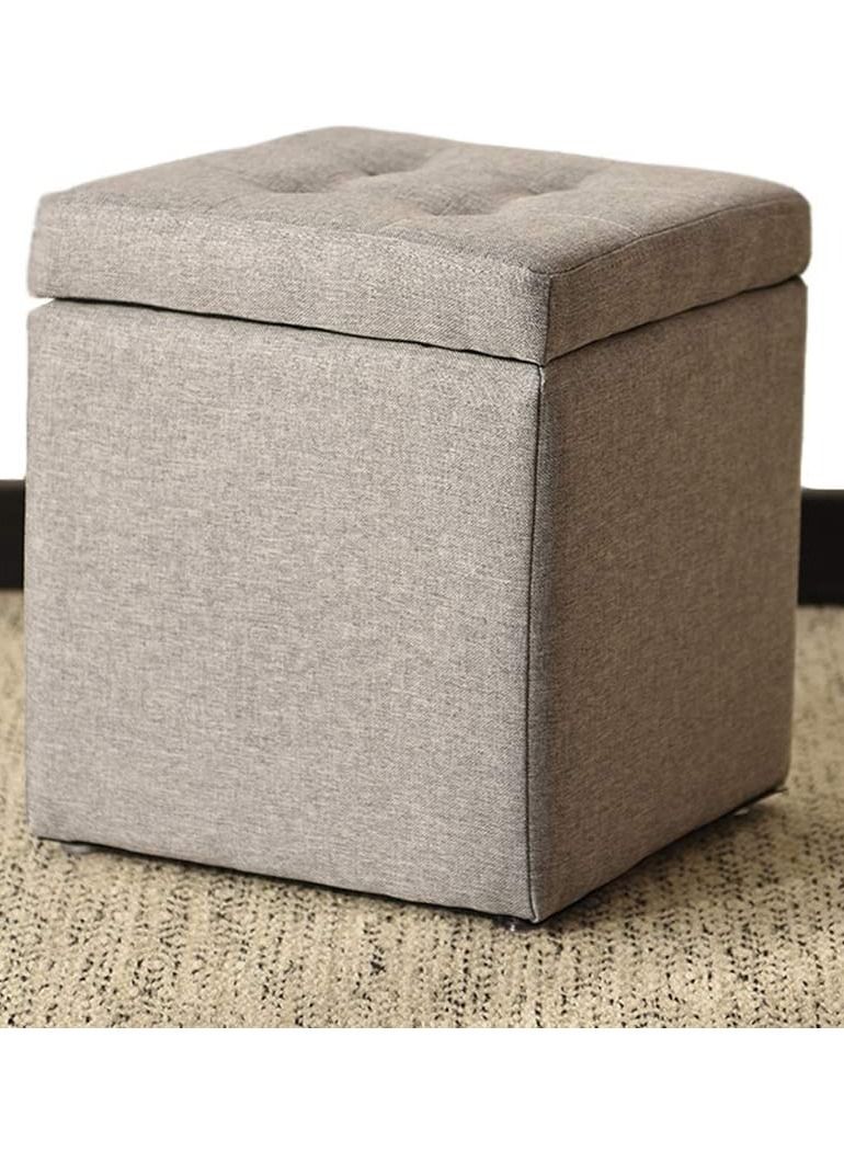 LINGWEI Ottoman Toy Box Square Linen Foot Stool Chair Folding Storage Sofa Stool  - Image 1