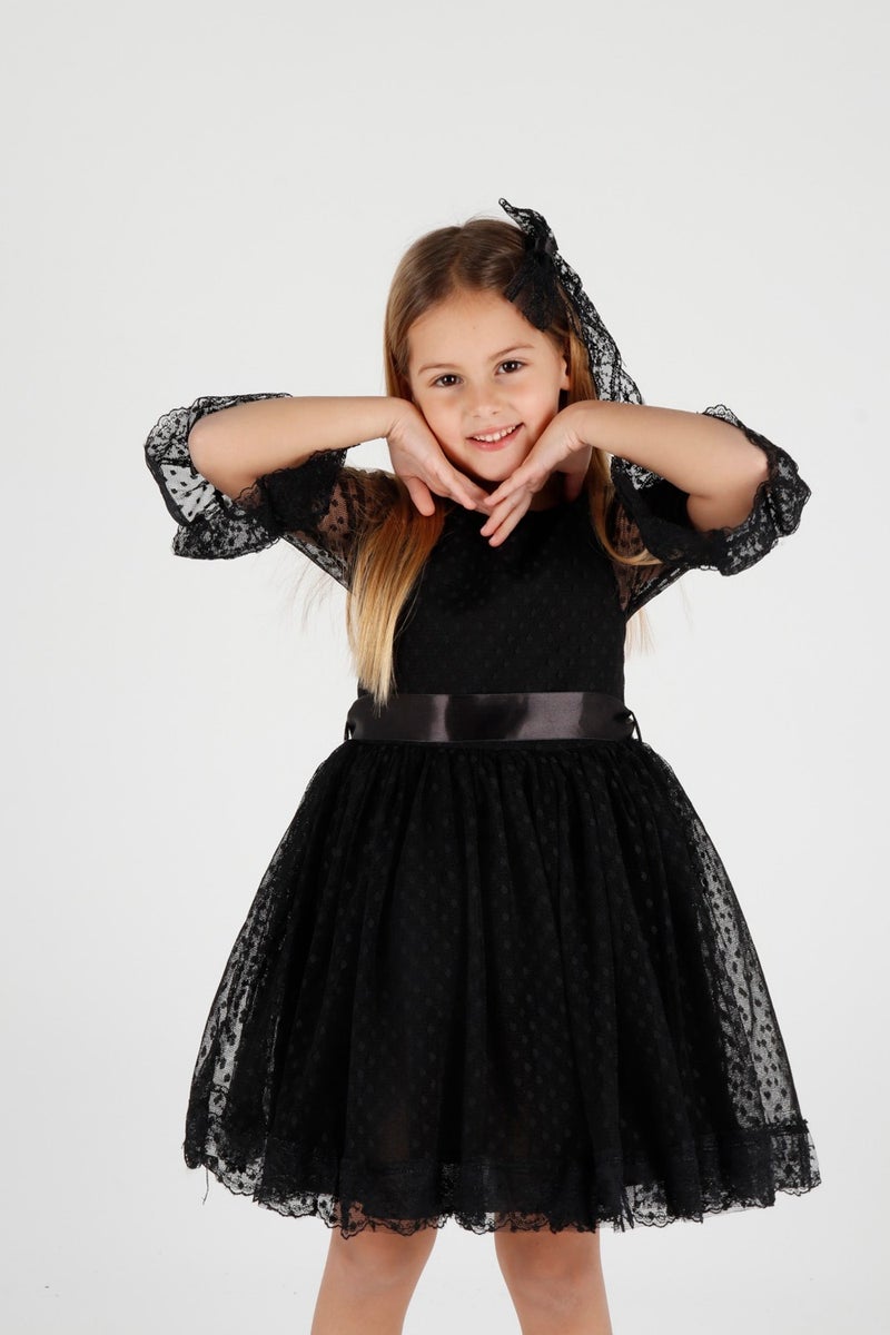 Ahenk Kids AHENGİM GIRL CHILDREN DRESS GIRL CHILDREN BUCKLE DRESS GIRL DRESS TULLE LACE DRESS AK2209  - Image 4