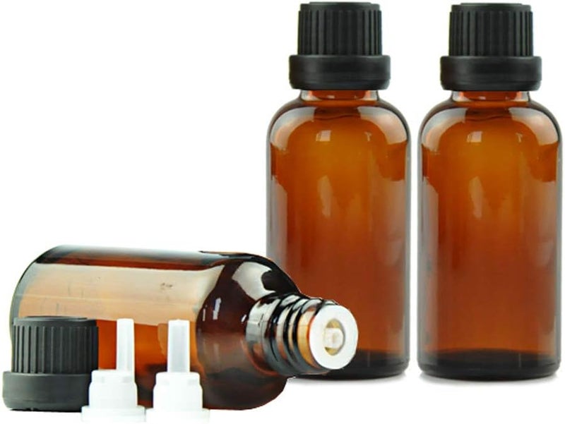 3PCS Amber Glass Bottle with Orifice Reducer and Black Cap Essential Oil Bottle Empty Cosmetic Storage Container Vial for Perfume Aromatherapy 100ml/3.4oz