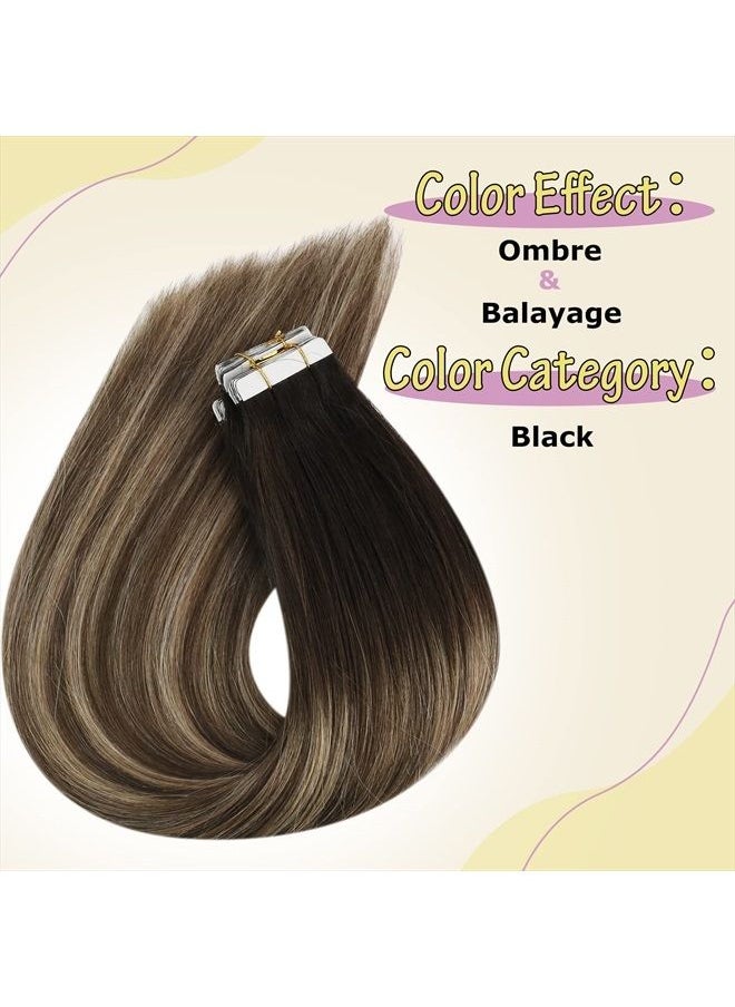 Ve Sunny Tape in Hair Extensions Human Hair Black Ombre VeSunny Dark Brown Mix Ash Brown Real Hair Extensions Tape in Human Hair Black Tape in Ombre Hair Extensions Short Hair for Women 20g 10pcs 12"  - Image 3