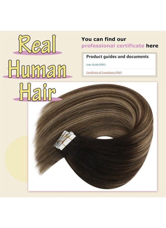 Ve Sunny Tape in Hair Extensions Human Hair Black Ombre VeSunny Dark Brown Mix Ash Brown Real Hair Extensions Tape in Human Hair Black Tape in Ombre Hair Extensions Short Hair for Women 20g 10pcs 12"  - Image 2