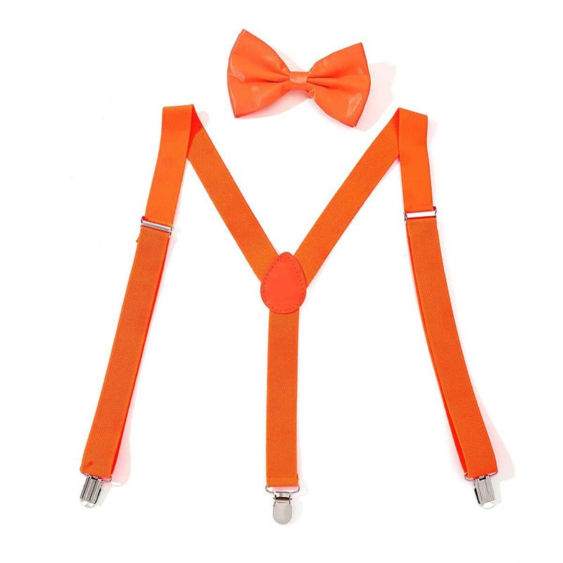 Elastic Y-Back Suspenders Bowtie Set for Men Burning orange