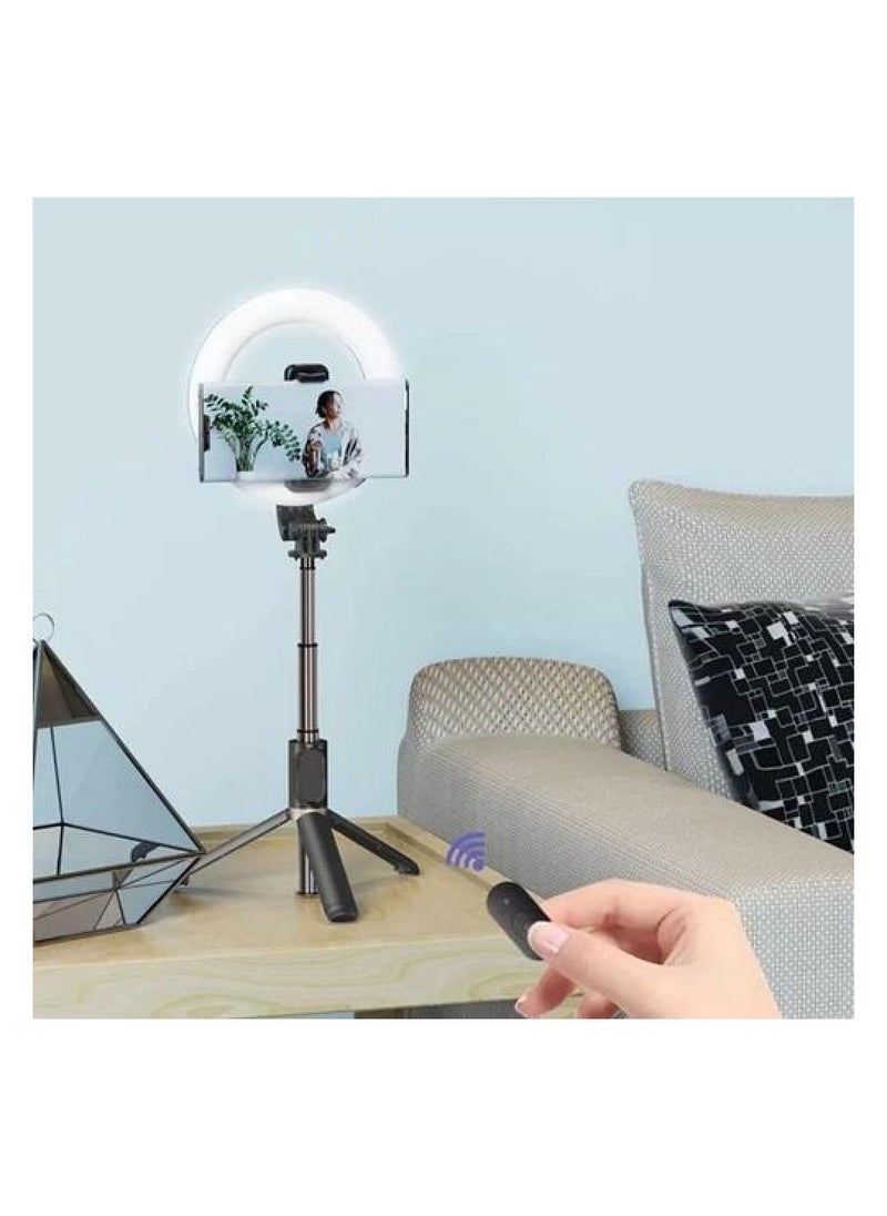 Yesido - Selfie Stick With Light Ring And Tripod And Bluetooth Remote Control For Tiktokers And Vlogers Best For Pod Cast Black - Image 1