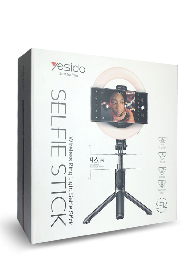 Yesido - Selfie Stick With Light Ring And Tripod And Bluetooth Remote Control For Tiktokers And Vlogers Best For Pod Cast Black - Image 1