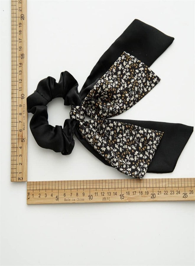 DINPREY Bandana Hair Scrunchies with Ribbon Bow Scarf Scrunchies for Women, Elegant Floral Hair Ties Plaid Scarf Scrunchies (6 PCS Double Layer) - Image 4