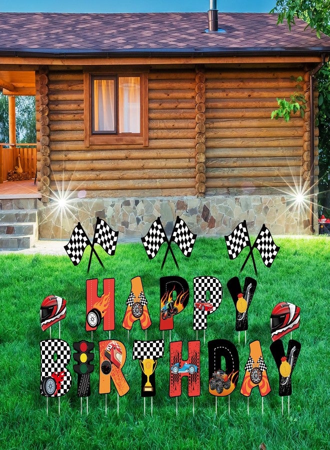 Memorywuu 18 Pcs Race Car Happy Birthday Yard Signs with Stakes, 16 Inches Birthday Party Decorations for Boys Girls, Colorful Outdoor Lawn Signs Decorations for Birthday Party - Image 4