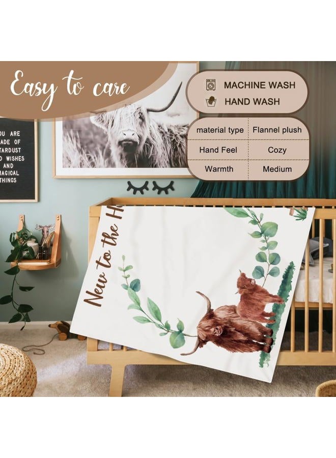 Gicoherero Highland Cow Baby Monthly Milestone Blanket Scotland Photo Prop Month Blanket Growth Chart Gift Ideas for Newborn Boy Girl Nursery Décor Baby Shower 40" X 50" - Image 4