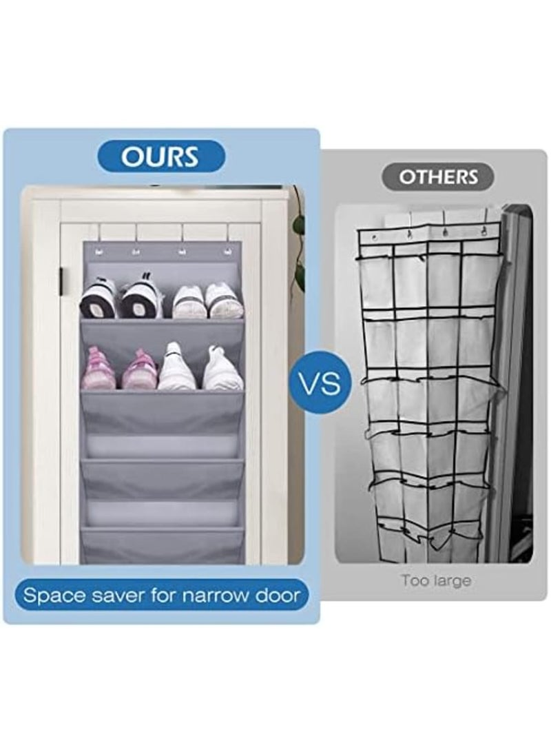 SYOSI Hanging Shoe Rack, Over the Door Shoe Organizer with Deep Pockets for 12 Pairs of Shoe Organizer, Shoe Holder for Closet and Dorm Narrow Door Shoe Storage, Grey - Image 5