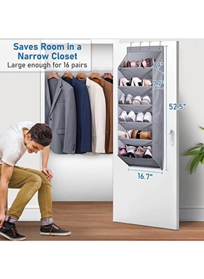 SYOSI Hanging Shoe Rack, Over the Door Shoe Organizer with Deep Pockets for 12 Pairs of Shoe Organizer, Shoe Holder for Closet and Dorm Narrow Door Shoe Storage, Grey - Image 2