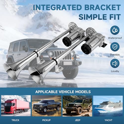 AOLIHAN Air Horn for Truck with Bracket Train Horn kit with Compressors Super Loud Train Horn for Any 12V Vehicles 12V 178dB - Image 4