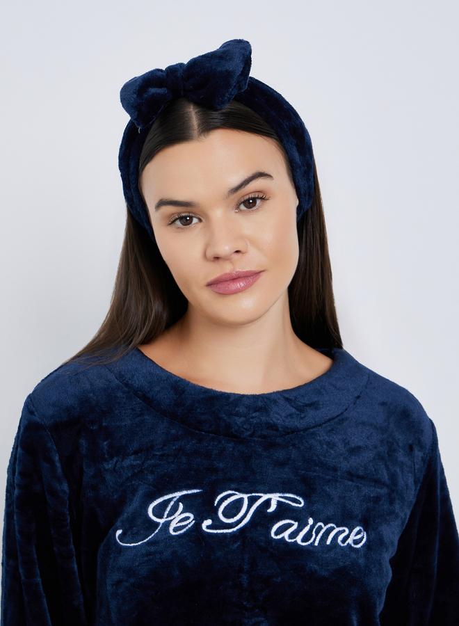 Styli Fleece Contrast Piped Top, Headband and Pyjama Set - Image 4