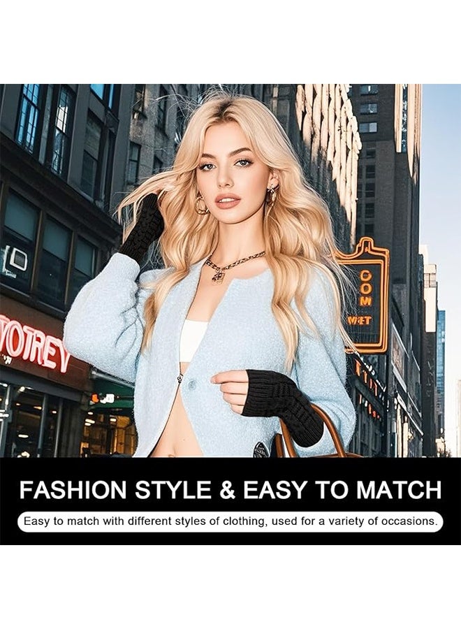 1Pairs Fingerless Knitted Gloves for - Women Men Autumn Winter Warm Knitted Gloves Outdoor Driving（black） - Image 3