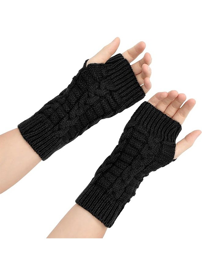 1Pairs Fingerless Knitted Gloves for - Women Men Autumn Winter Warm Knitted Gloves Outdoor Driving（black） - Image 4