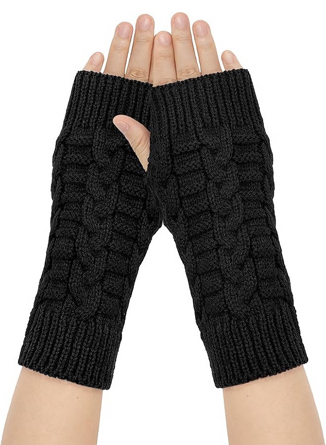 1Pairs Fingerless Knitted Gloves for - Women Men Autumn Winter Warm Knitted Gloves Outdoor Driving（black） - Image 1