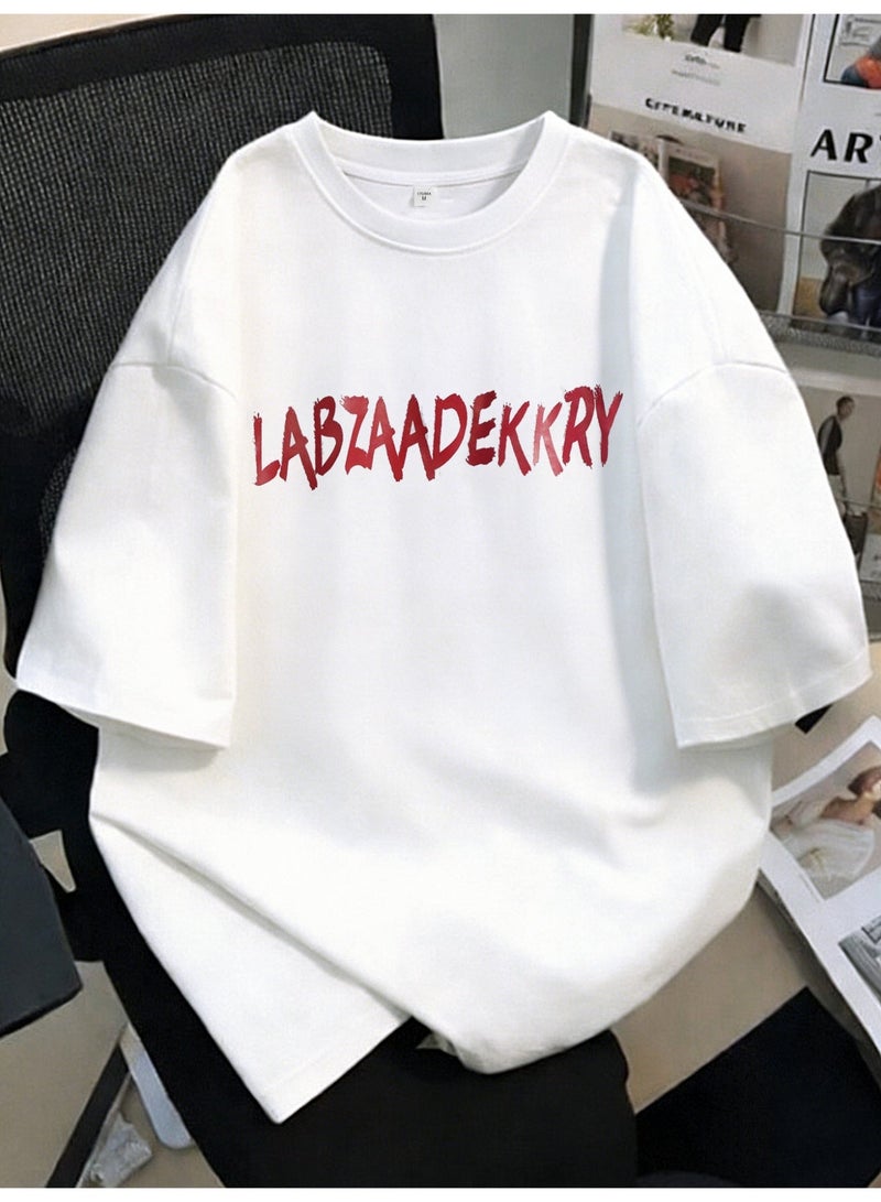 Men's Oversized T-Shirt White Drop Shoulder Short Sleeve Crew Neck Red Star Graphic Print Streetwear Tee T Shirt For Men - Image 2