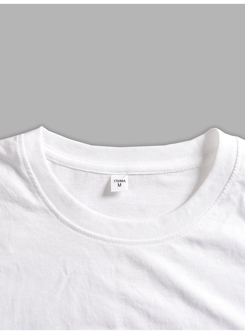 Men's Oversized T-Shirt White Drop Shoulder Short Sleeve Crew Neck Red Star Graphic Print Streetwear Tee T Shirt For Men - Image 4